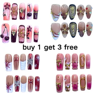 【Buy 1, get 3 free】Handmade 3D Acrylic Press-On Nails 3D Acrylic Almond Stiletto Square Shape Reusable Handmade Press-On Nails , Natural Finish, Durable & Elegant Design (2026 Edition), Ideal for Everyday Office Wear