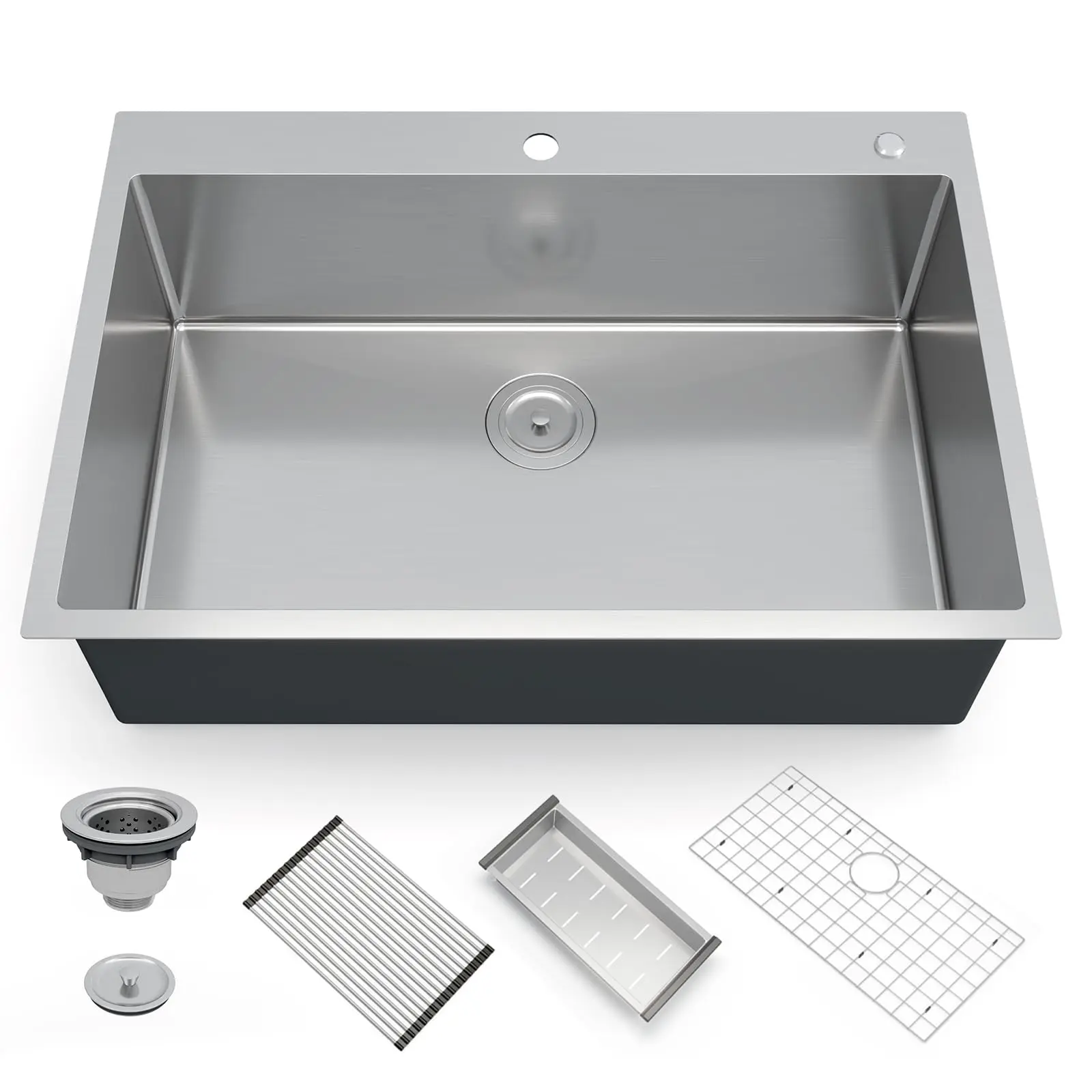 【GARVEE】Kitchen Sink,33 Inch Drop in Kitchen Sink, 33 x 22 Kitchen Sink Drop in 16 Gauge Stainless Steel Kitchen Sink Top Mount Single Bowl Deep Kitchen Sink and Accessories,Workstation Sink