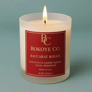 Bokoye Co. Bacarat Rouge Candle with Jasmine Saffron Cedar Amberwood Notes 8 oz Made in USA