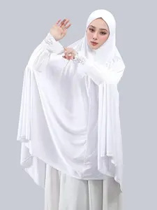 New Fashion Large Size Plain Abaya, Elastic Stretch Cuffs, Soft Comfortable Breathable Khimar, Suitable for Muslim Daily Prayers, Ramadan Prayer, Modesty