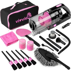 【fathersdaygift】Vioview Car Cleaning Detailing Kit Interior Cleaner, 14Pcs Car Cleaning Supplies with High Power Portable Car Vacuum Cleaner, Detailing Brush Set, Windshield Cleaner, Pink Car Accessories for Women，Summervibes