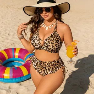 Women's 2 Piece Bikini Set, Leopard Print Bathing Suit with Halter Push Up Bra, Swimsuits for Women with Mid-Low Waist Triangle, Stretchy and Comfortable Fabric That Keeps Shape After Wearing, Perfect for Beach Vacation Pool Party Honeymoon Summer Outfits