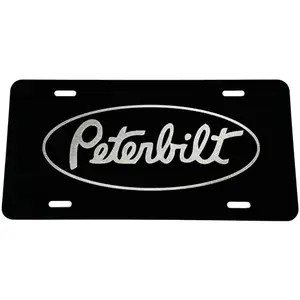 Peterbilt Oval Semi Truck Tag, Black Aluminum License Plate Gift