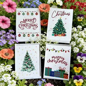 Luxury Plantable Christmas Cards – Eco-Friendly Seed Paper Greeting Cards with Envelopes (8 Pack, 4 Designs, 4x6 in) – Handmade from Recycled Cotton with Wildflower Seeds – Zero Waste