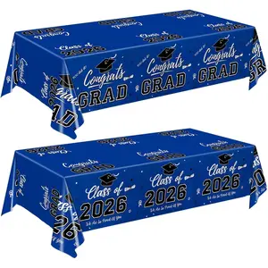 Graduation Decorations 2026, Class of 2026 Graduation Tablecloth, 2 Pack Disposable Plastic Blue Tablecloths for Congrats Grad Party Decorations Banner, 54 x 108 Inch