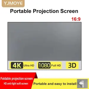 Yjmoye HD Projector Screen 72/100/120 Inch Foldable Portable Easy Install No Drilling Suitable for Single LCD Home Video Projector