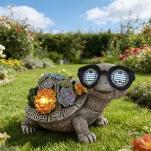 Solar Resin Turtle Statue with Cute Sunglasses, IP44 Waterproof Weatherproof Design, Creative Art Ornament for Garden, Yard, Lawn and Patio, Perfect Gift for Valentine, Easter and Mother's Day