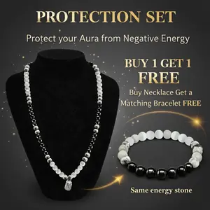 [Buy 1 Get 1 Free]Protection Aura Necklace Set with Matching Bracelet, Black and White Natural Energy Stone Beaded Chain, Spiritual Jewelry for Women and Men