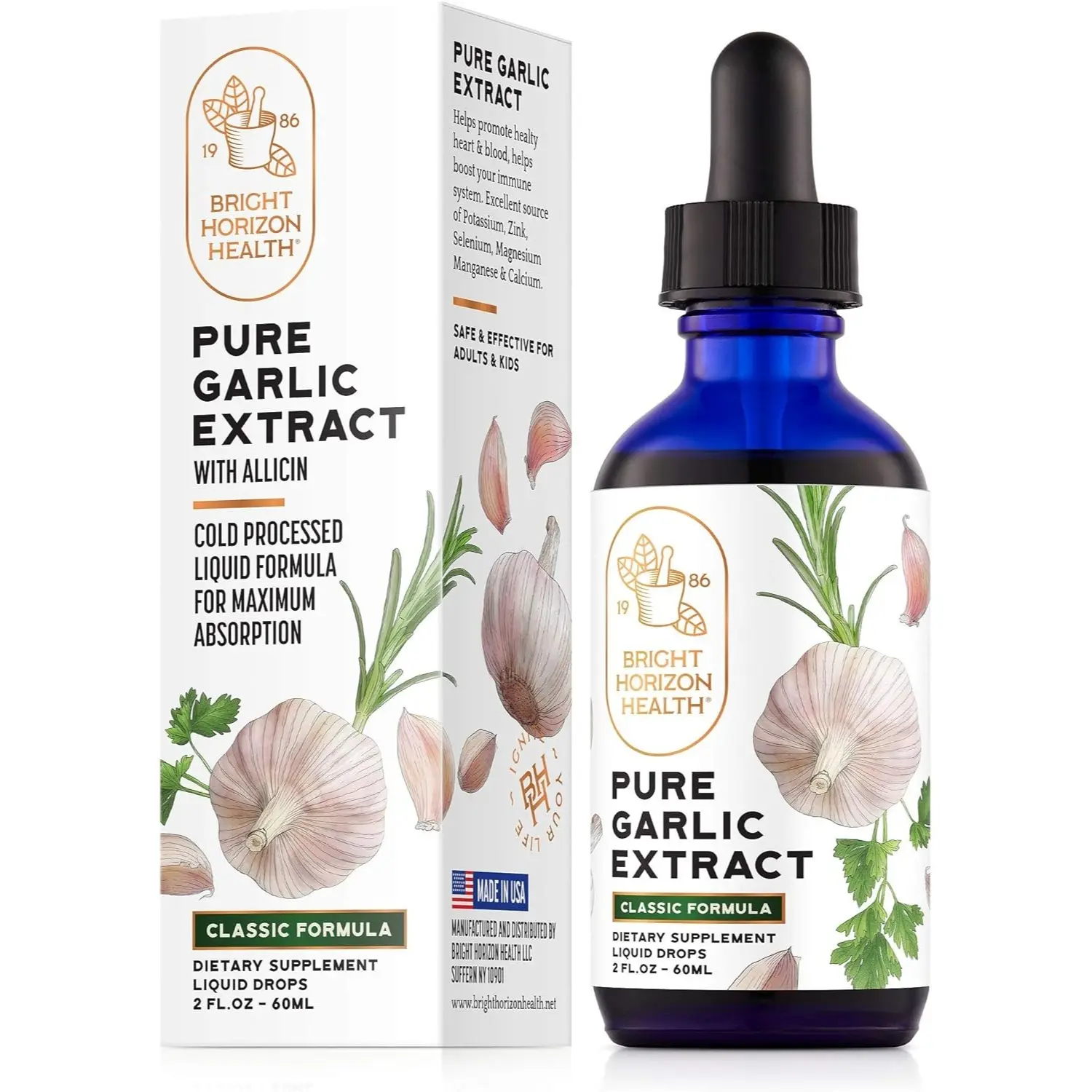 Pure Garlic Extract with Allicin Classic Formula Boost Immune Support Vegan Friendly Natural Supplement, Raw Organic Garlic in Liquid Form, Natural Superfood with Nutrients and Minerals (2 fl oz)