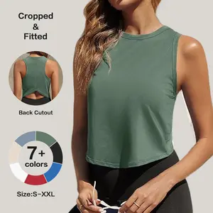 [2 PACK/3 PACK] Fisoew Womens Workout Cropped Tank Tops Racerback Sleeveless Crewneck Running Yoga Active Shirts #Springtok