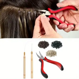 1 Pack Hair Extension Tools Kit Pliers Pulling Hook Needle Sewing Bead Device Tool and 600 Pieces Silicone Lined Micro Rings Beauty & Personal Care