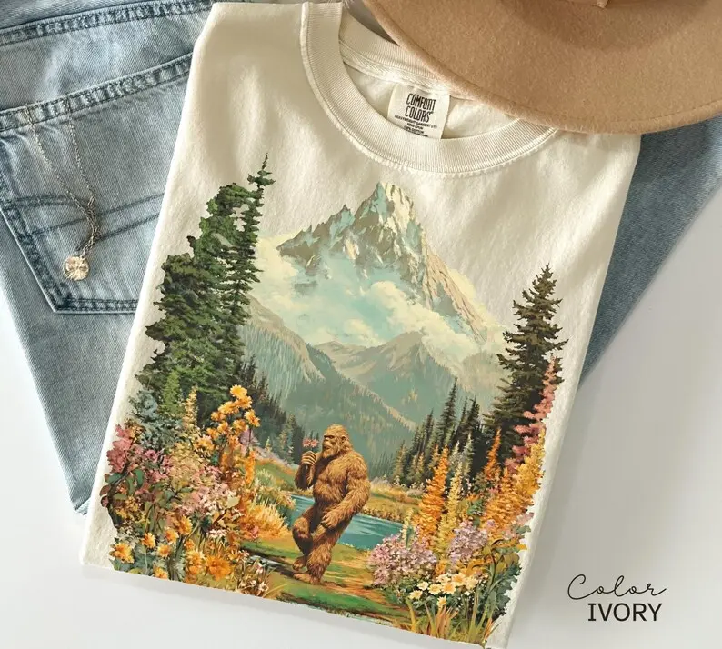 Comfort Colors Big Foot Retro Nature T-Shirt, Big Foot Shirt, 90s Nature Outfit Crewneck, Americana Nostalgia, Spring Flower T-shirt