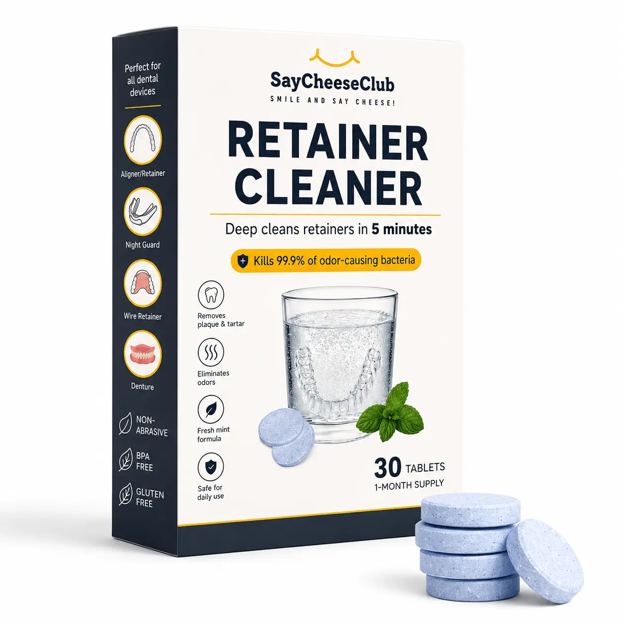 SayCheeseClub Retainer, Aligner & Denture Cleaner Tablets