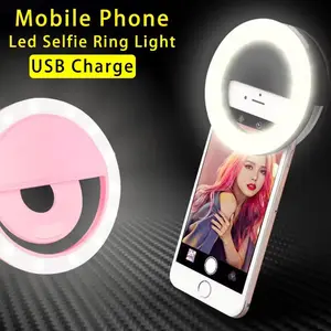 1pc USB Charge Cable LED Selfie Ring Light Adjustable Brightness Phone Camera Fill Light for iPhone Samsung Xiaomi Huawei