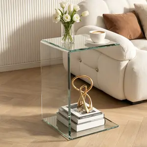 Whole Tempered Glass Coffee Side Table, 15.36"x15.36"x22.84", 220lbs Capacity, No Installation