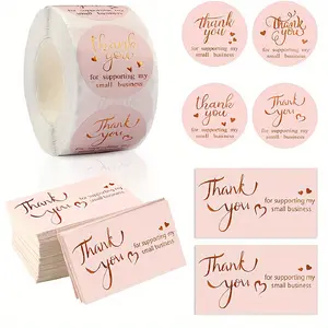 1roll/50pcs Thank You For Supporting My Small Business Cards And Self Adhesive Stickers  Pink Golden Foil Thank You Cards For Retail Store Package Insert Envelope Seals Business Owner Sellers Sticker Sheets
