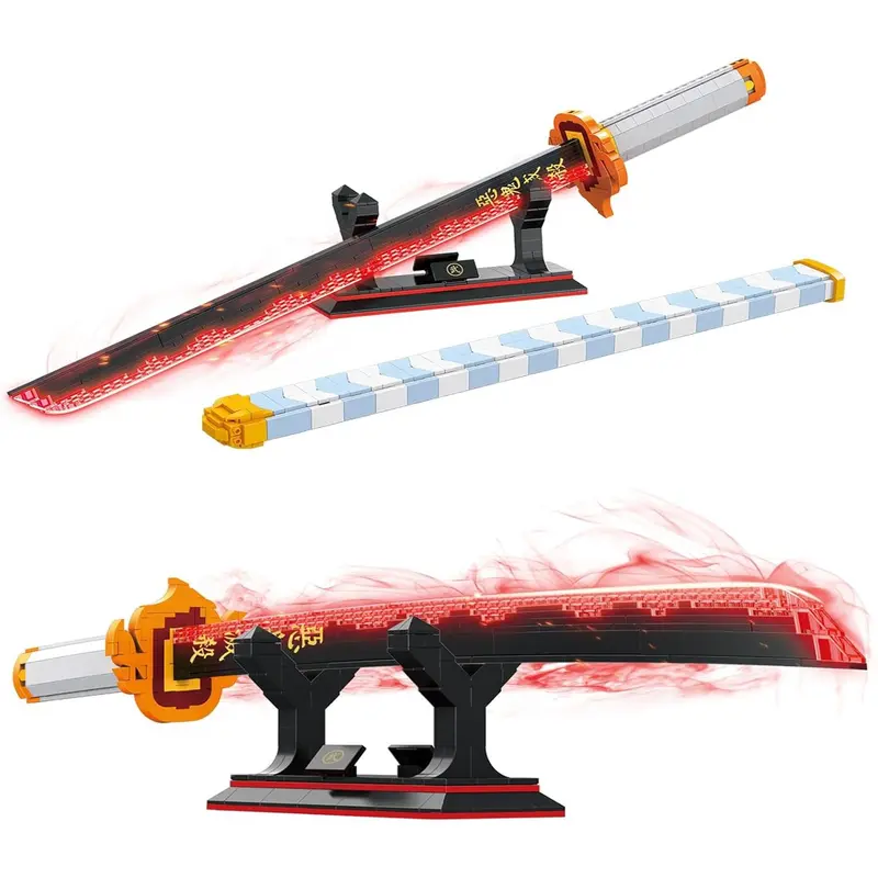 TOY  Demon Slayer Sword Toy Building Set, Rengoku Kyoujurou Sword with Scabbard and Stand, Katana Building Set, Gift for Anime Fans (792 Pcs)