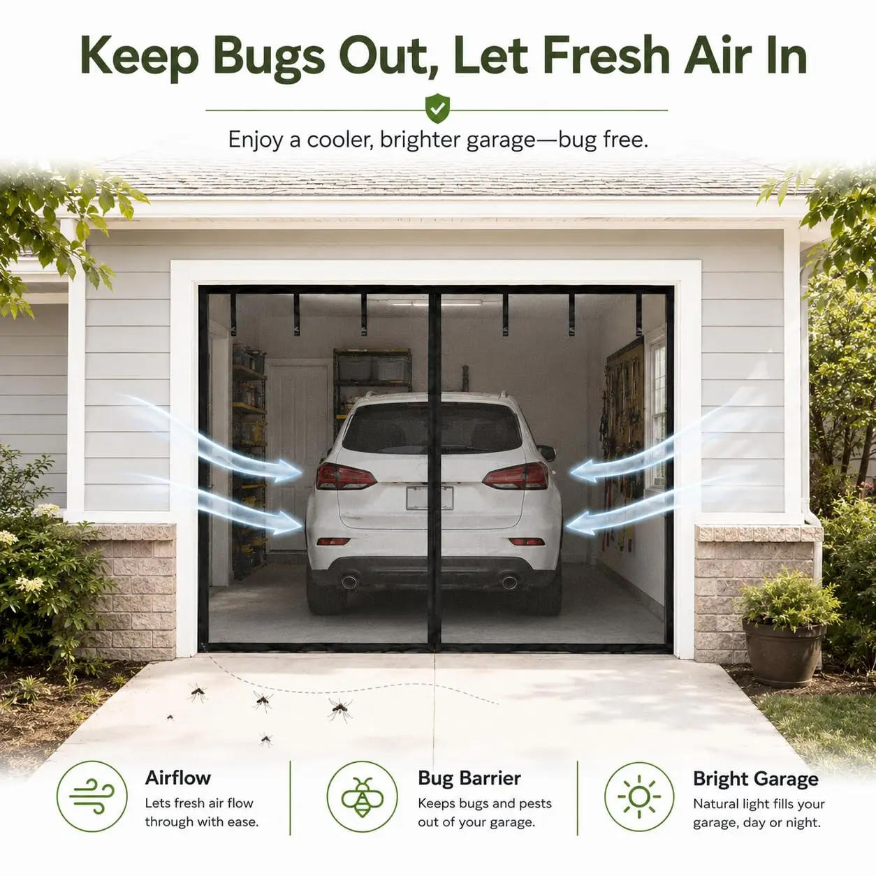 Magnetic Screen Door for Garage & Front Door, Heavy Duty Fiberglass Mesh Curtain with Hands Free Auto Closing, Pet & Kid Friendly Bug Mesh Net for Patio, Sliding Door
