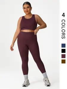 2-piece Plus Size Women's Sportswear Set, Fashionable Sports Vest Wearable Back Bra & High-waisted Belly-slimming Shapinggings Set, Comfortable and Stylish, Suitable For Sports Wear, High Waist Activewear