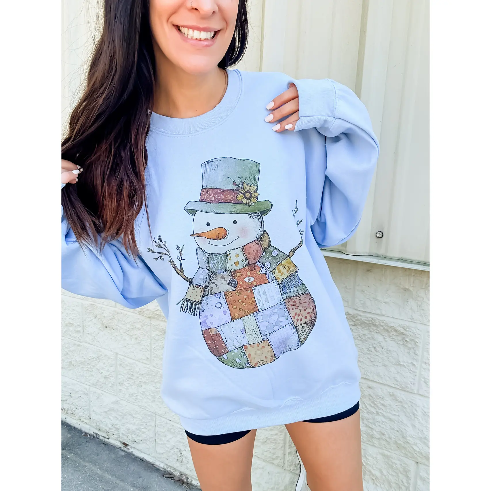 Patchwork Snowman Graphic Top
