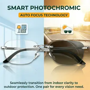 Smart Progressive Multifocal Readers | Light-Adaptive Anti-Blue Light Glasses Auto Color Changing Auto Zoom Steel Frame Bifocals for Men & Women