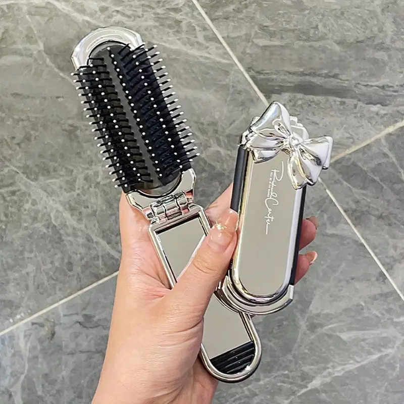 Portable Folding Hair Comb with Makeup Mirror, Hair Styling Comb, durable hairdressing comb, Scalp Massage Comb, Curly Hair Detangling Comb, Beauty & Personal Care