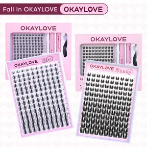 OKAYLOVE Bunny Lash CLusters Kit with Waterproof Long-lasting Lash Bond and Seal,Tweezers and Remover for DIY Eyelash at Home Easily, Natural Makeup Girl Gifts
