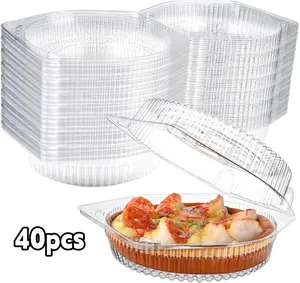 40 Disposable Pie Containers Made of Transparent Plastic, Featuring Hinged Lids, Round Pie Holders, And Clam Shell Takeout Food Containers, Suitable for Donuts, Salads, Fruits, And Vegetables - 6 Inches