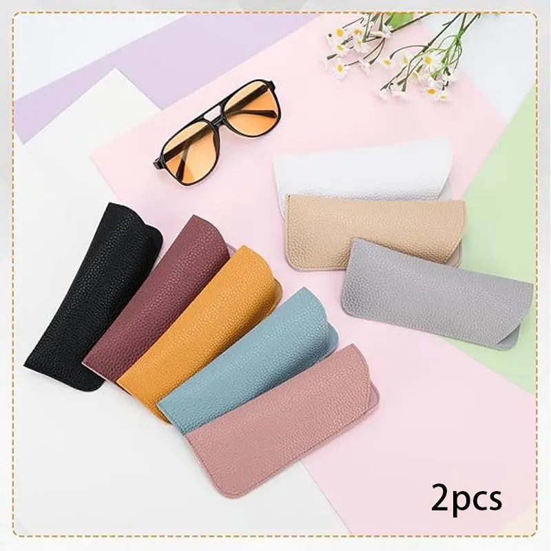 2pcs Simple Leopard Texture Glasses Case, PU Leather Durable Portable Eyeglass Protector, Ideal for Office Workers, Single Item Pack