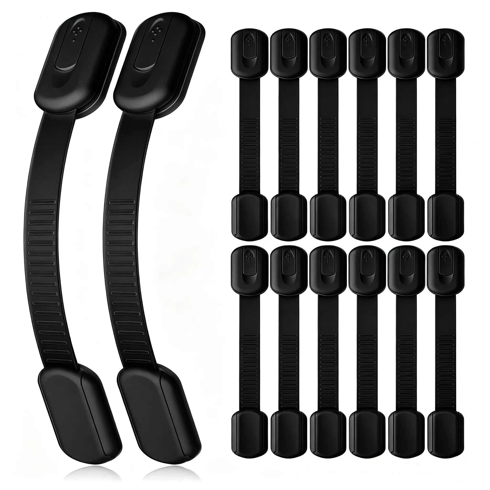 10 Pack Childproof Cabinet Latches, Keyless Adjustable Plastic Straps with Adhesive Tapes for Baby Proofing Drawers, Fridge, Appliances