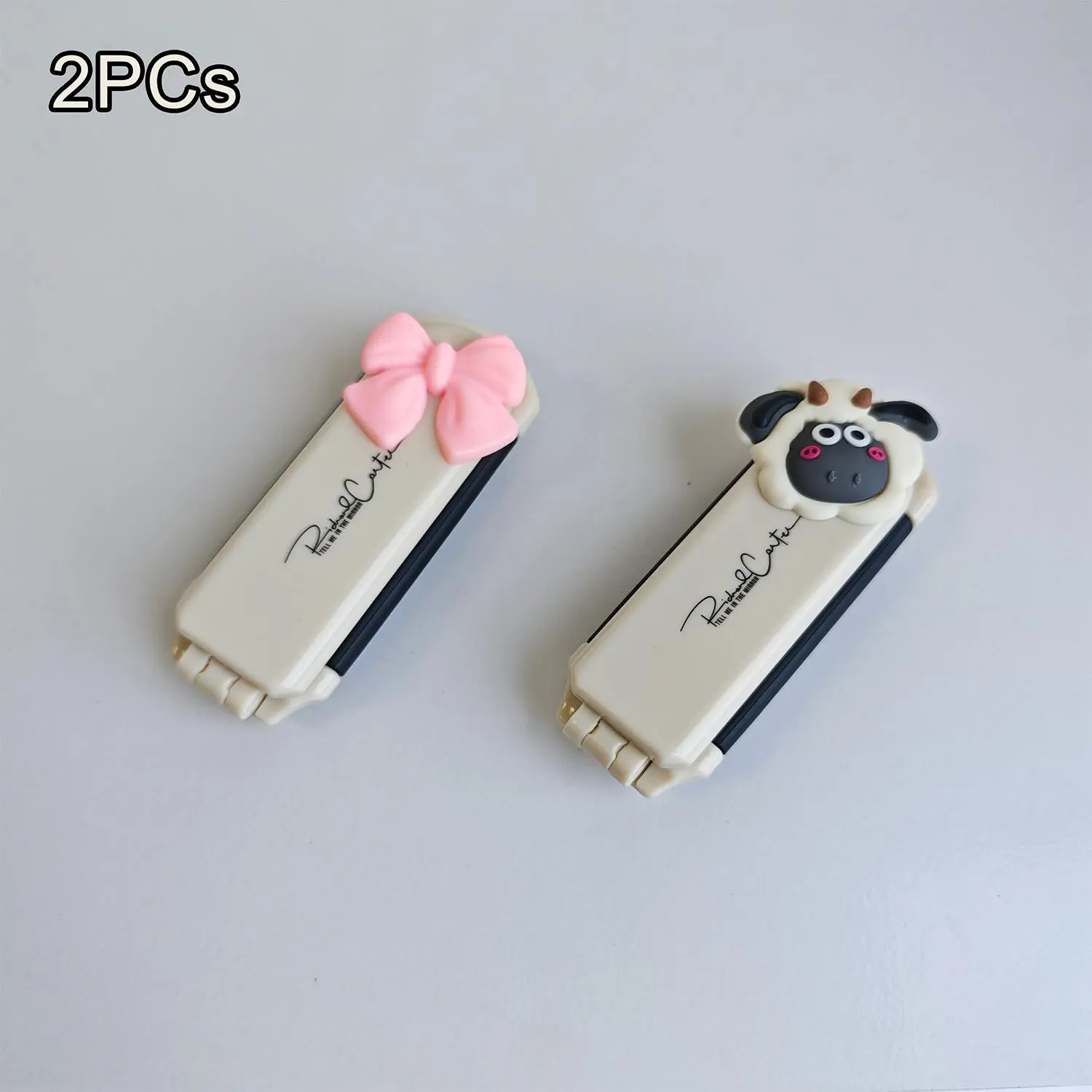 2PCS Portable Folding Hair Brush with Mirror Cartoon Mini Airbag Comb Anti-Static Hairbrush for Travel Compact Stylish Accessory