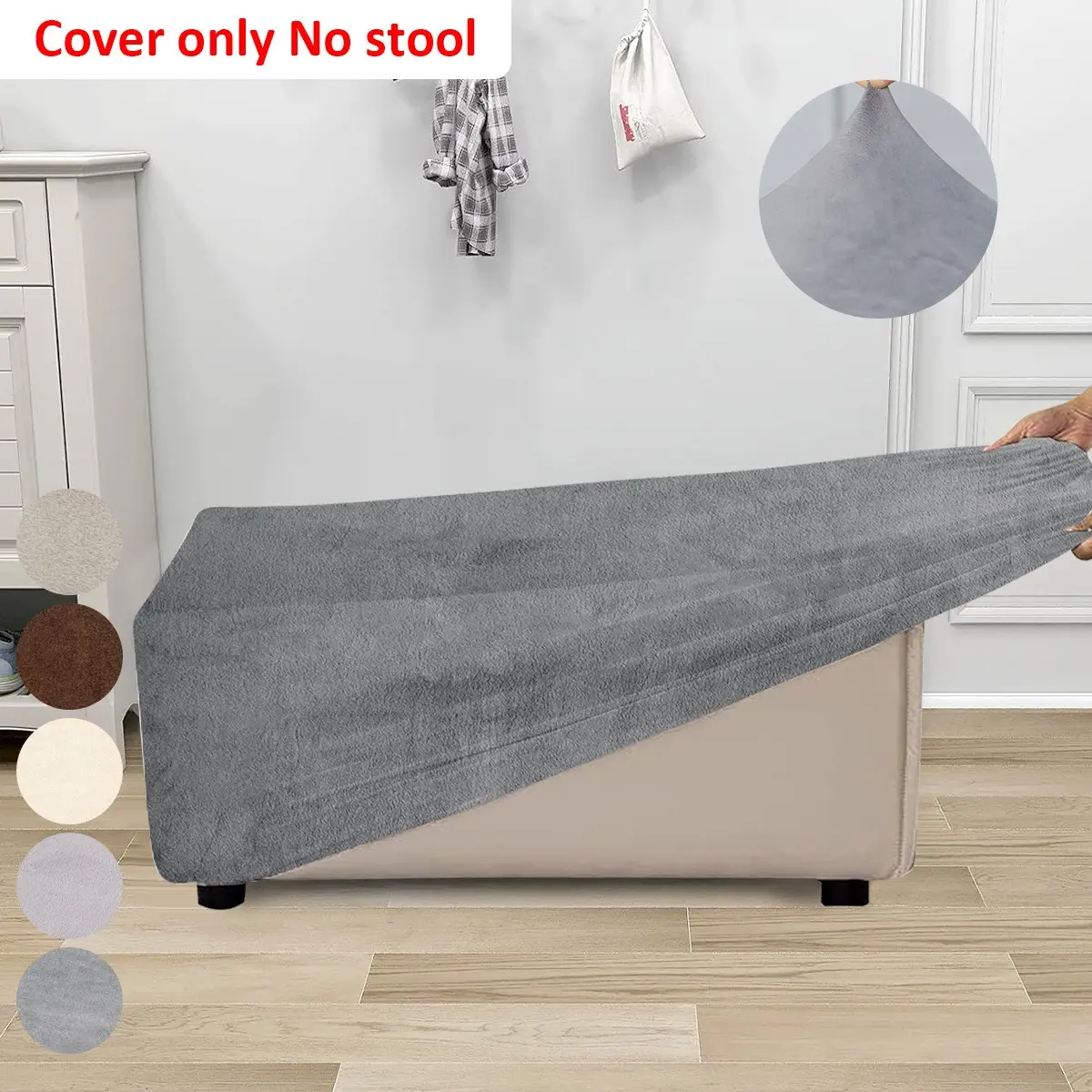Silver Fox Fur Footstool Cover, Elastic Stretchable Seat Pad, Soft Fabric, Washable Furniture Protector, Sofa Footrest Protector, Furniture Protection, Easy Set Cover, Universal Sofa Protector, Decorative Sofa Protector (footstool Not Included)