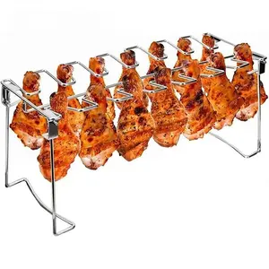 1 Count 14 Slot Stainless Steel Non Stick Chicken Leg Grill Rack, Multi Grid Metal Chicken Drumstick Holder, Dishwasher Safe Barbecue Rack for Outdoor Camping, BBQ Accessories & Father's Day Present