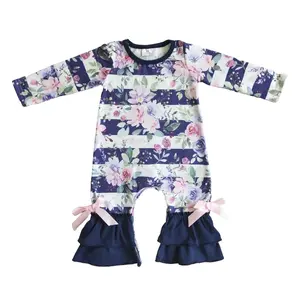 Infant Girls' Pajama Romper, Cute Floral Print Long Sleeve Onesie, Cozy Toddler Sleepwear for Casual Wear, Floral Print Sleepwear, Cute Sleepwear