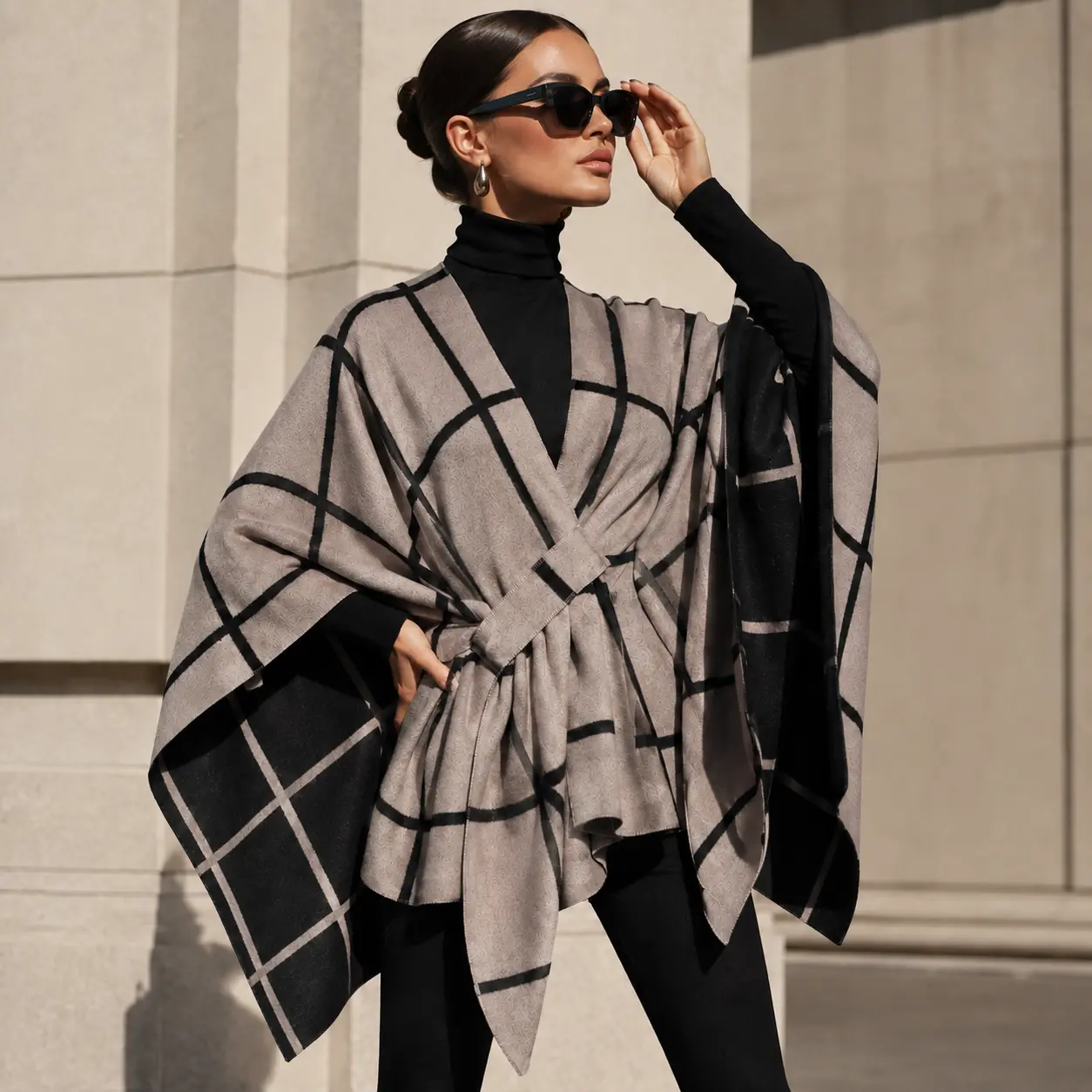 Women’s Cashmere-Like Soft Knit Shawl Cape Open Front Wrap for Fall Winter Outfits