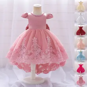 0-6Y Pink Kids Clothes Bow Flower Girls Beading Frock 2101 Ball Gown Embroidered Pageant Children Elegant Princess Prom Host Formal Evening Party Cocktail Dress