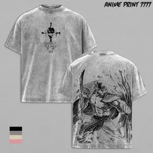 Whitebeard Edward Newgate White-Kichi T-Shirt – One Piece Vintage Washed Oversized Anime Graphic Tee, Double-Sided Manga Print Marineford Arc Art, Heavyweight Cotton 90s Streetwear Gym Unisex Gift for OP Fans