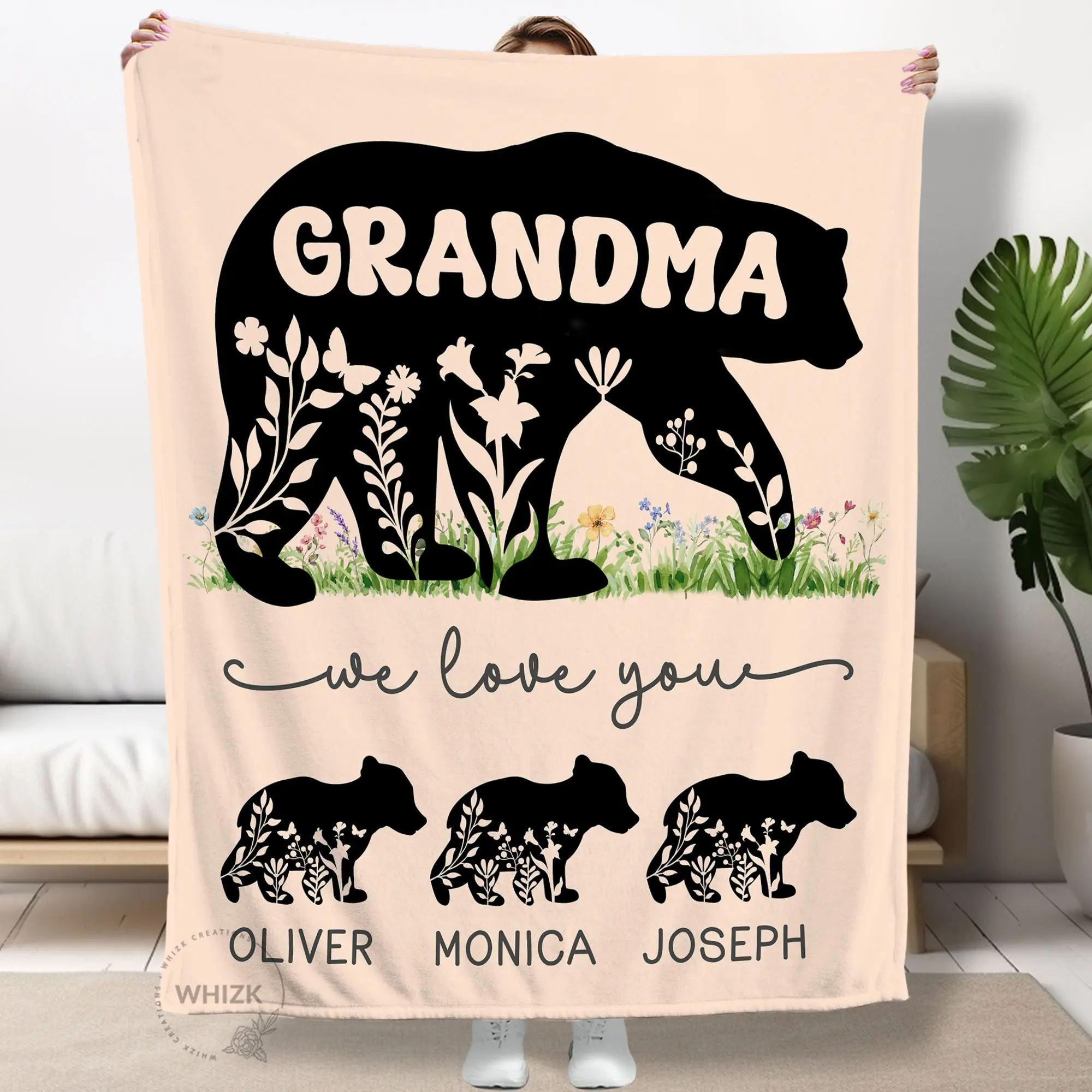 Grandma Gift For Grandma Blanket With Grandkids Name Grandma Mothers Day Gift Personalized Mama Bear Mother In Law B356