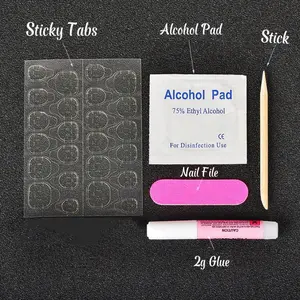 Press on Nail Tool Kit set of 10, with Sticky Tabs, Alcohol pad, File, Stick, and Glue
