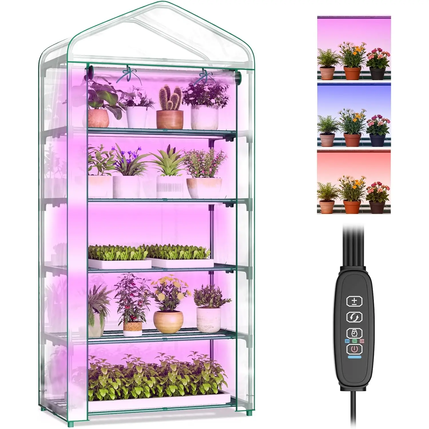 ABORON Indoor Greenhouse with 36W Full Spectrum Grow Light, 5-Tier Mini Kit with Zippered PVC Tent, 5tier Tray Storage for Seed Starting, Flower & Pot Gardening, Toolfree in Minutes sohochic
