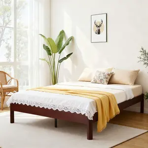 Queen Size Platform Bed Frame , 14 inch Sturdy Heavy Duty Wood Bed Frames with Metal Legs, Easy Assembly, Natural Classic Design, Storage Space Under-bed