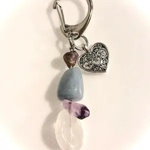 Angelite Amethyst Clear Quartz Bag Accessory Purse Charm for Peace Intuition Energy Spiritual Crystal Gift Calming Gemstone Keychain