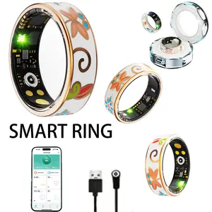 Flora Enamel Smart Health Ring – Fitness Tracker, Step & Distance Counter, Waterproof Wearable Ring with Crystal Charging Case & Data Cable, No Monthly Fee