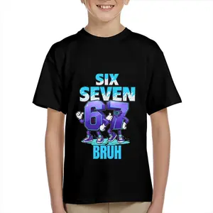 Kid's T-shirt Funny SIX SEVEN BRUH 67 gesture robot number character mecha  lightning fun 100% cotton pattern T-shirt for boys and girls  toddler cartoon T-shirt, teen boy clothing gift G-56