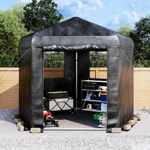 [Memorialday]AMERLIFE 9.7x10.2x8.4 FT Black Pentagonal Storage Shed with Large PVC Windows, Heavy Duty Portable Shed with Mesh & PE Storage Pockets, Top Hooks, Patio, Lawn, Garden, Durable Garden Shed