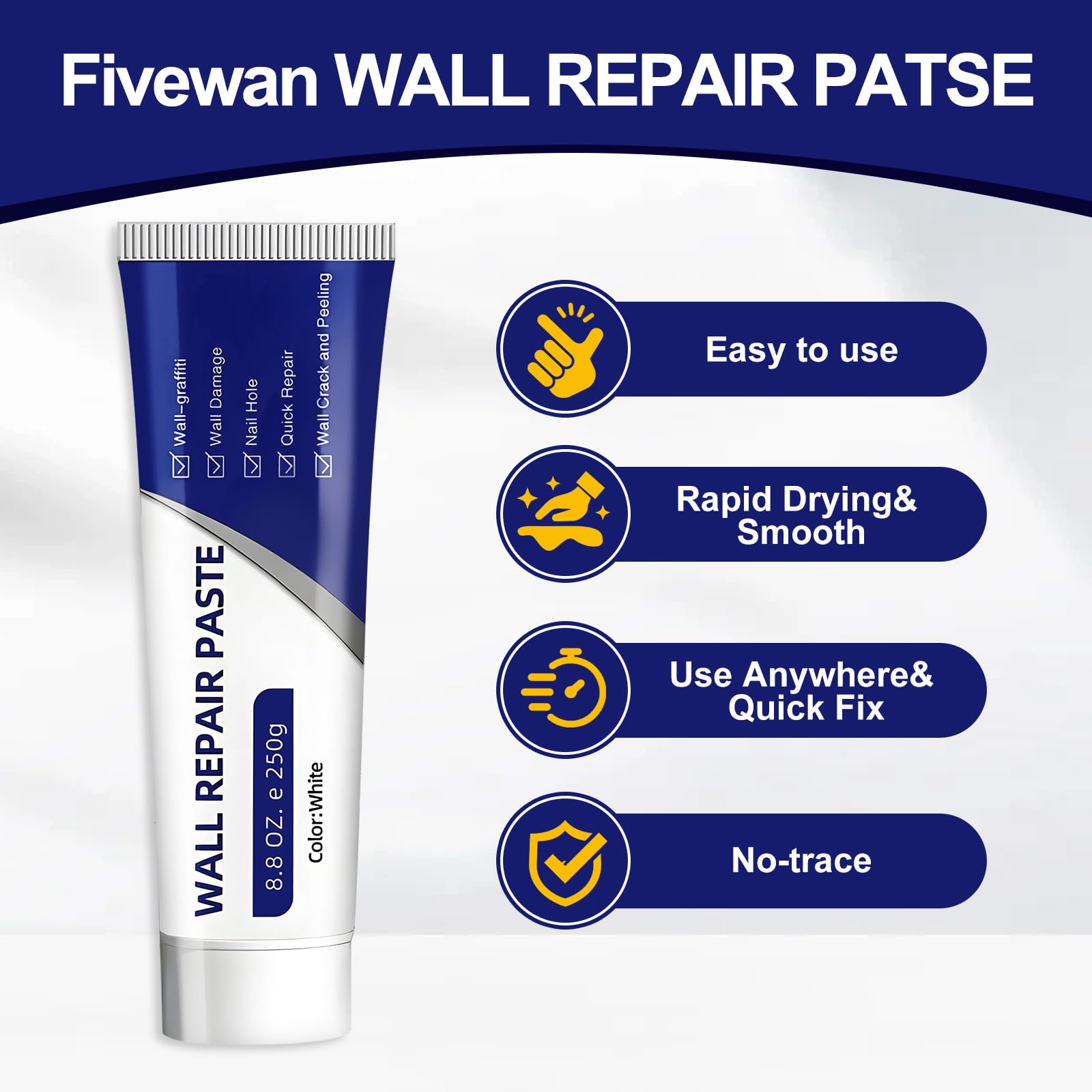 250g Drywall Patch Repair Kit | Wall Mending Agent Quick-Drying Paste | Heavy Duty Concrete Sealant Waterproof Self-Adhesive Wall Repair
