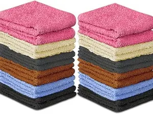 QUBALINENZ 100% Cotton - Wash Cloth Set - Pack of 24, Flannel Face Cloths, Light Weight, Thin Quality Highly Absorbent and Soft Feel Fingertip Towels (12x12 Pack of 24) Gift Bath Multicolor