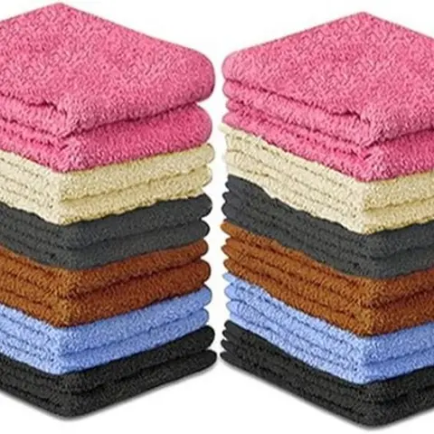 QUBALINENZ 100% Cotton - Wash Cloth Set - Pack of 24, Flannel Face Cloths, Light Weight, Thin Quality Highly Absorbent and Soft Feel Fingertip Towels (12x12 Pack of 24) Gift Bath Multicolor
