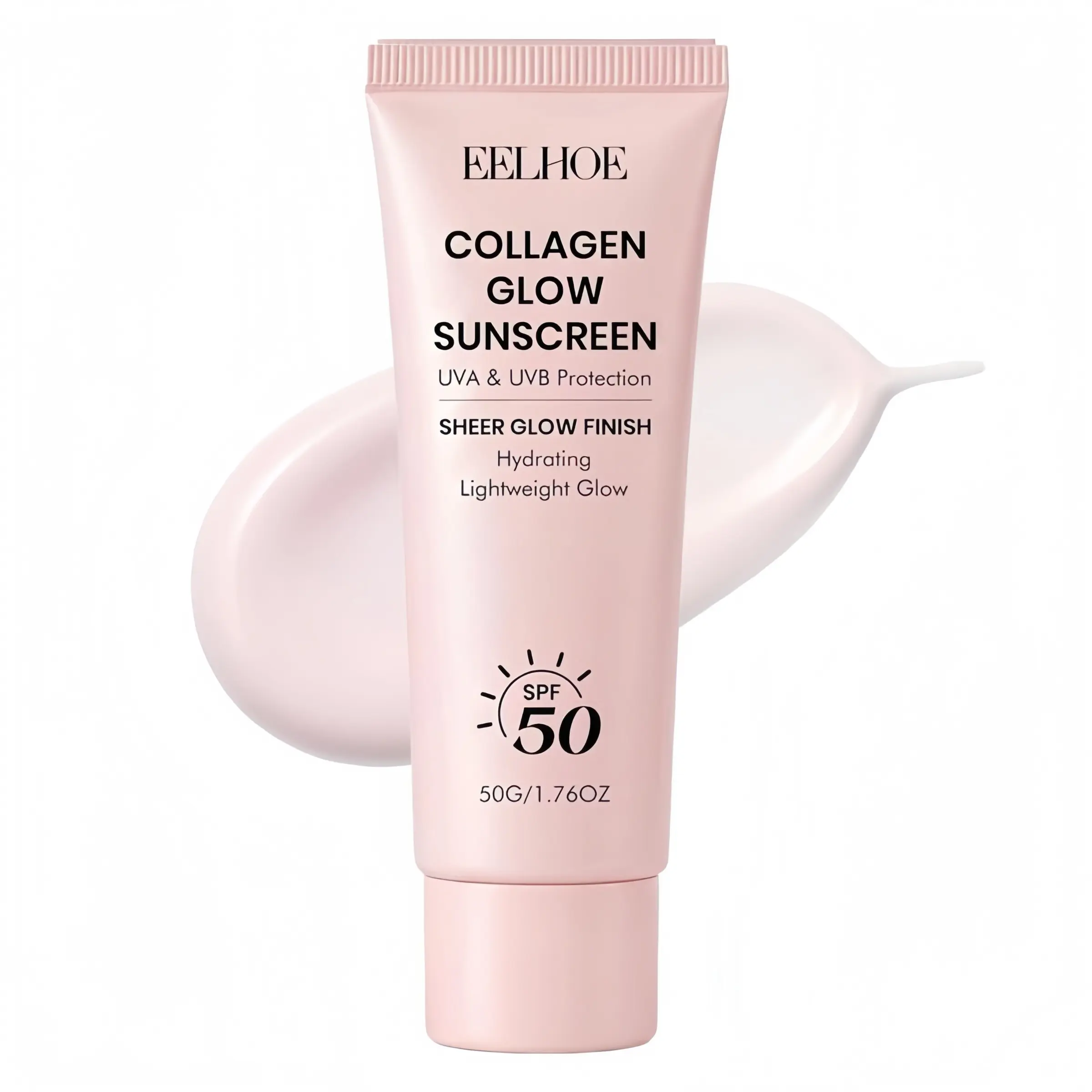 No Cast Just Glow Collagen Sunscreen | SPF 50 Broad Spectrum Facial Sunscreen Moisturizer | Lightweight, Non-Sticky, Hydrating, Moisturizing Formula | No White Cast or Residue | Peptide, Cica for Soothing & Natural Glow | Facial Sunscreen Cream