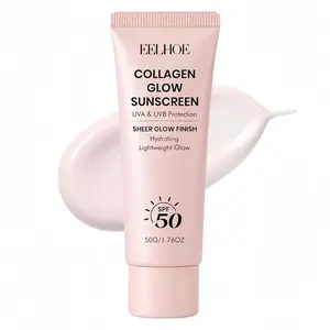No Cast Just Glow Collagen Sunscreen | SPF 50 Broad Spectrum Facial Sunscreen | Lightweight, Non-Sticky, Hydrating, Moisturizing Formula | No White Cast or Residue | Peptide, Cica for Soothing & Natural Glow